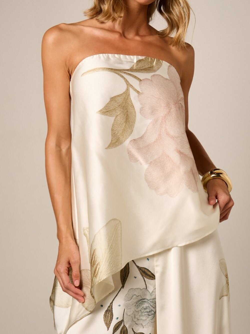 Multicolor Floral Women's Print Strapless Asymmetric High-Low Hem Bandeau Top